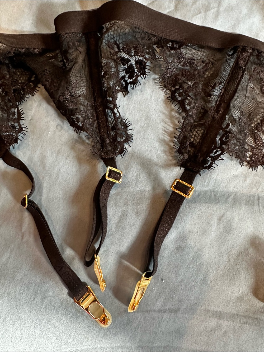 La Perla original Bologna Black Lace Garter Belt with Gold Hardware